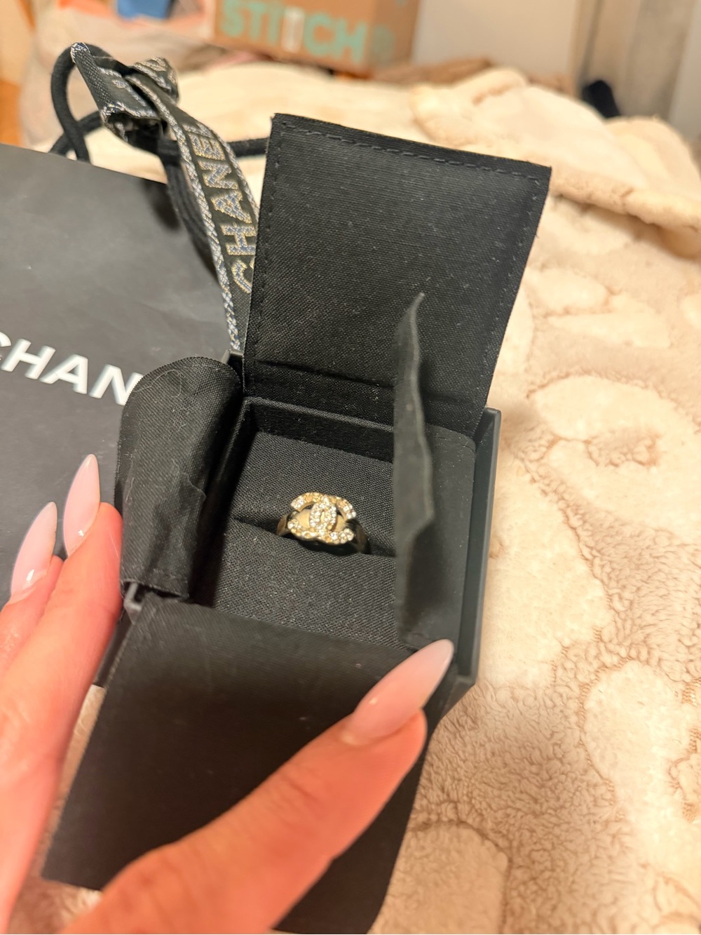 CHANEL Gold CC Crystal Ring